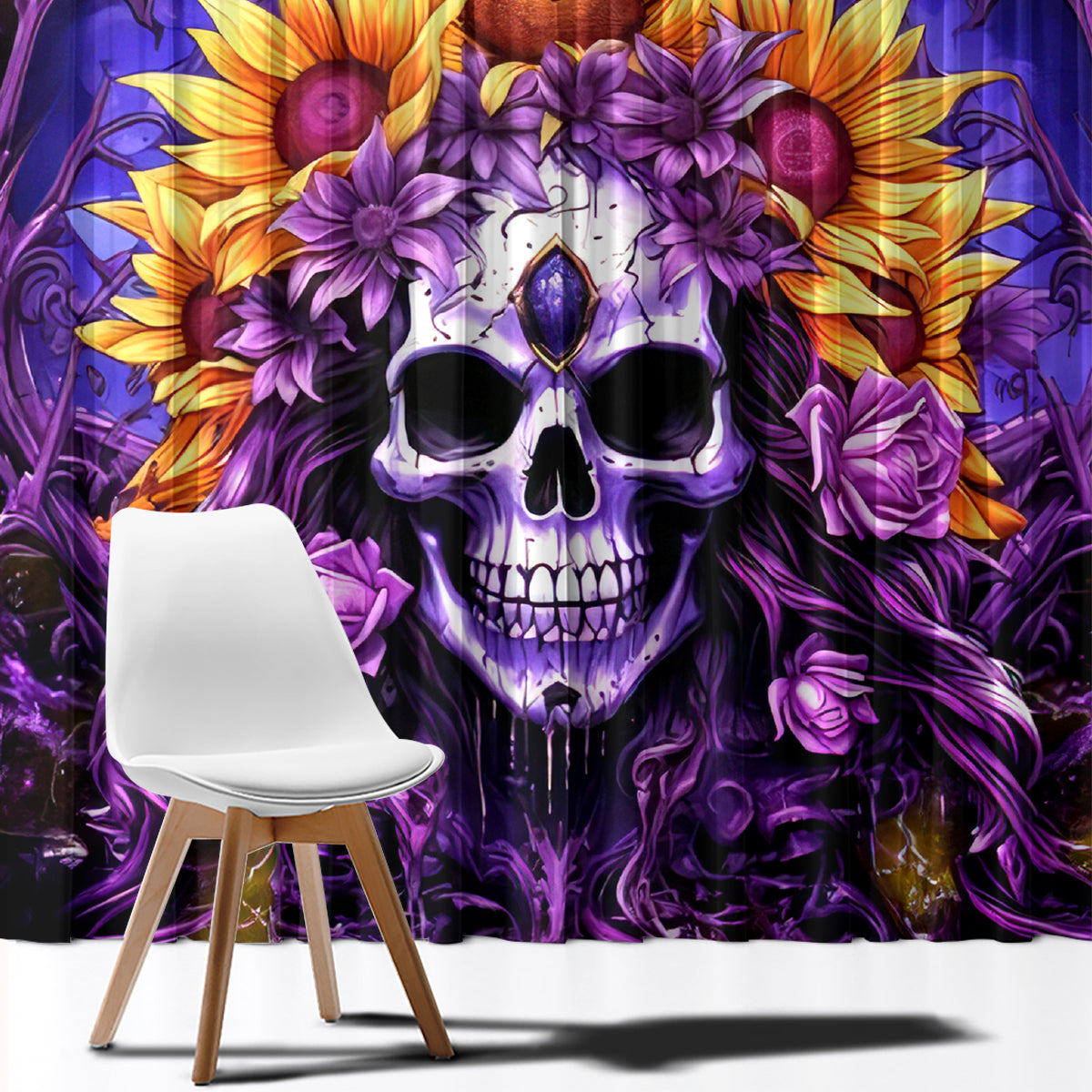 Sunflower Skull Window Curtain She Is Sunshine Mixed With A Little Hurricane - Wonder Print Shop
