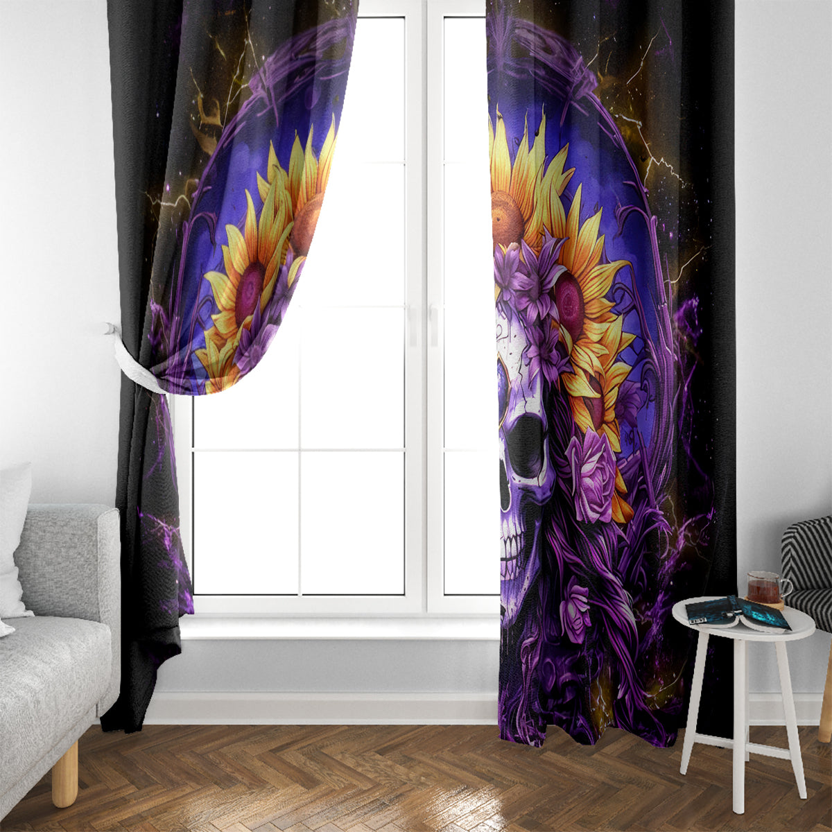 Sunflower Skull Window Curtain She Is Sunshine Mixed With A Little Hurricane - Wonder Print Shop