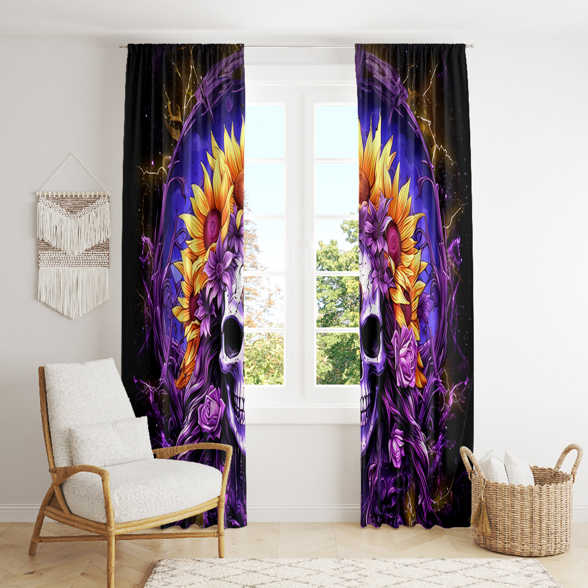 Sunflower Skull Window Curtain She Is Sunshine Mixed With A Little Hurricane - Wonder Print Shop