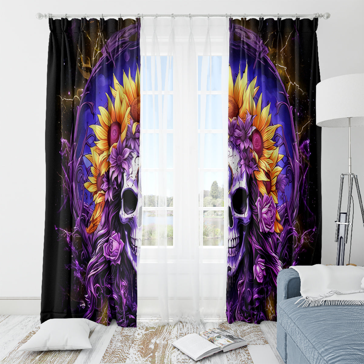 Sunflower Skull Window Curtain She Is Sunshine Mixed With A Little Hurricane - Wonder Print Shop
