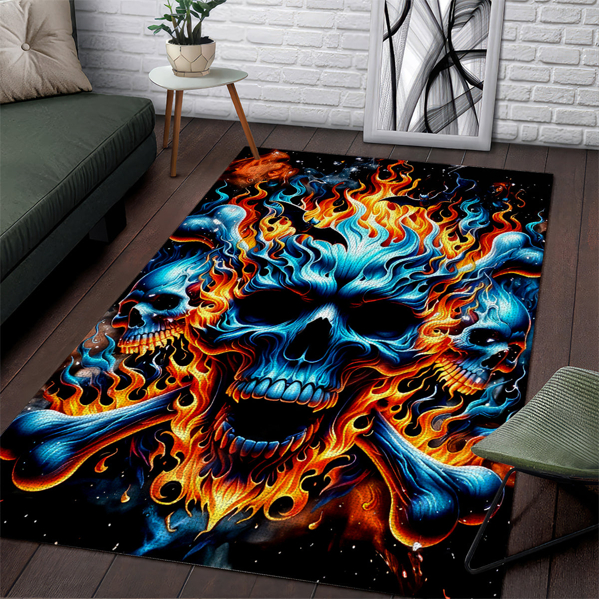 Flame Skull Area Rug When I Was Born The Devil Said Ohh Shit Competition - Wonder Print Shop