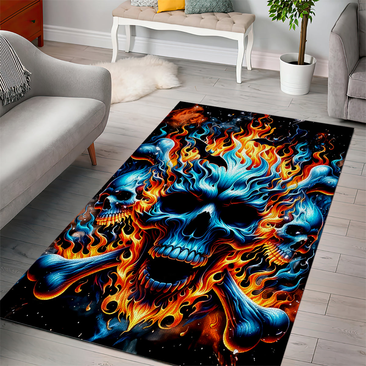 Flame Skull Area Rug When I Was Born The Devil Said Ohh Shit Competition - Wonder Print Shop
