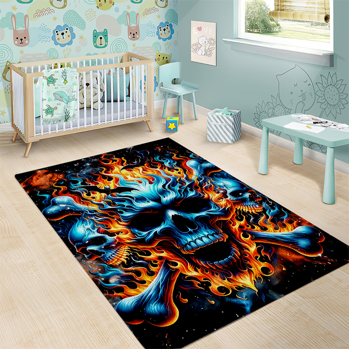 Flame Skull Area Rug When I Was Born The Devil Said Ohh Shit Competition - Wonder Print Shop