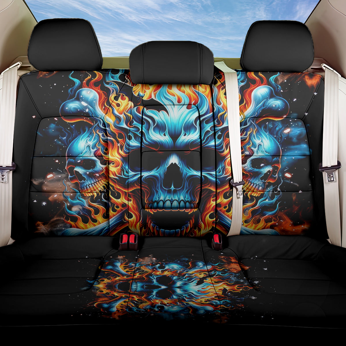 Flame Skull Back Car Seat Cover When I Was Born The Devil Said Ohh Shit Competition - Wonder Print Shop