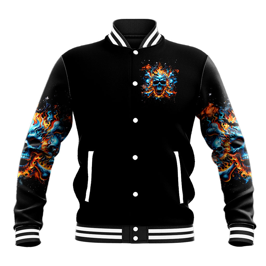 Flame Skull Baseball Jacket When I Was Born The Devil Said Ohh Shit Competition - Wonder Print Shop