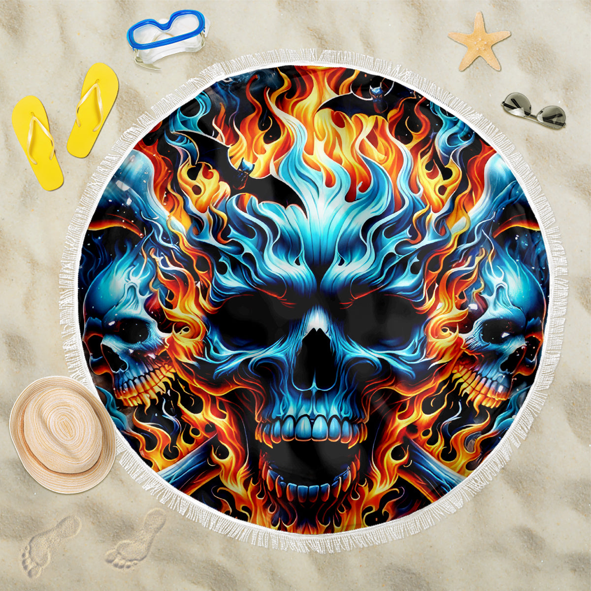 Flame Skull Beach Blanket When I Was Born The Devil Said Ohh Shit Competition - Wonder Print Shop