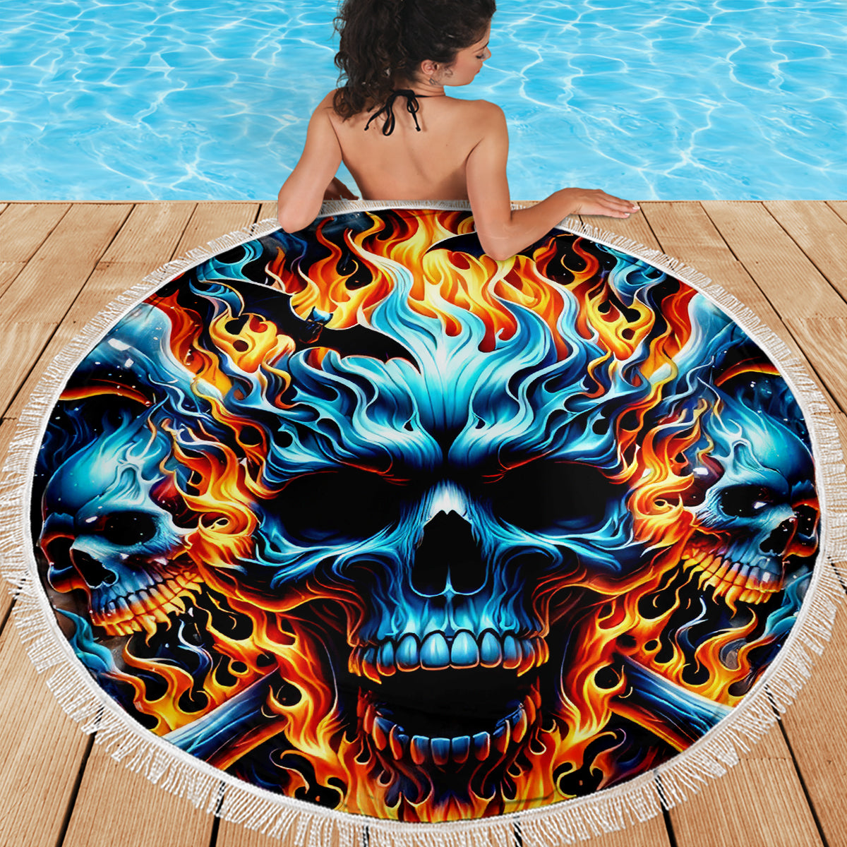 Flame Skull Beach Blanket When I Was Born The Devil Said Ohh Shit Competition - Wonder Print Shop