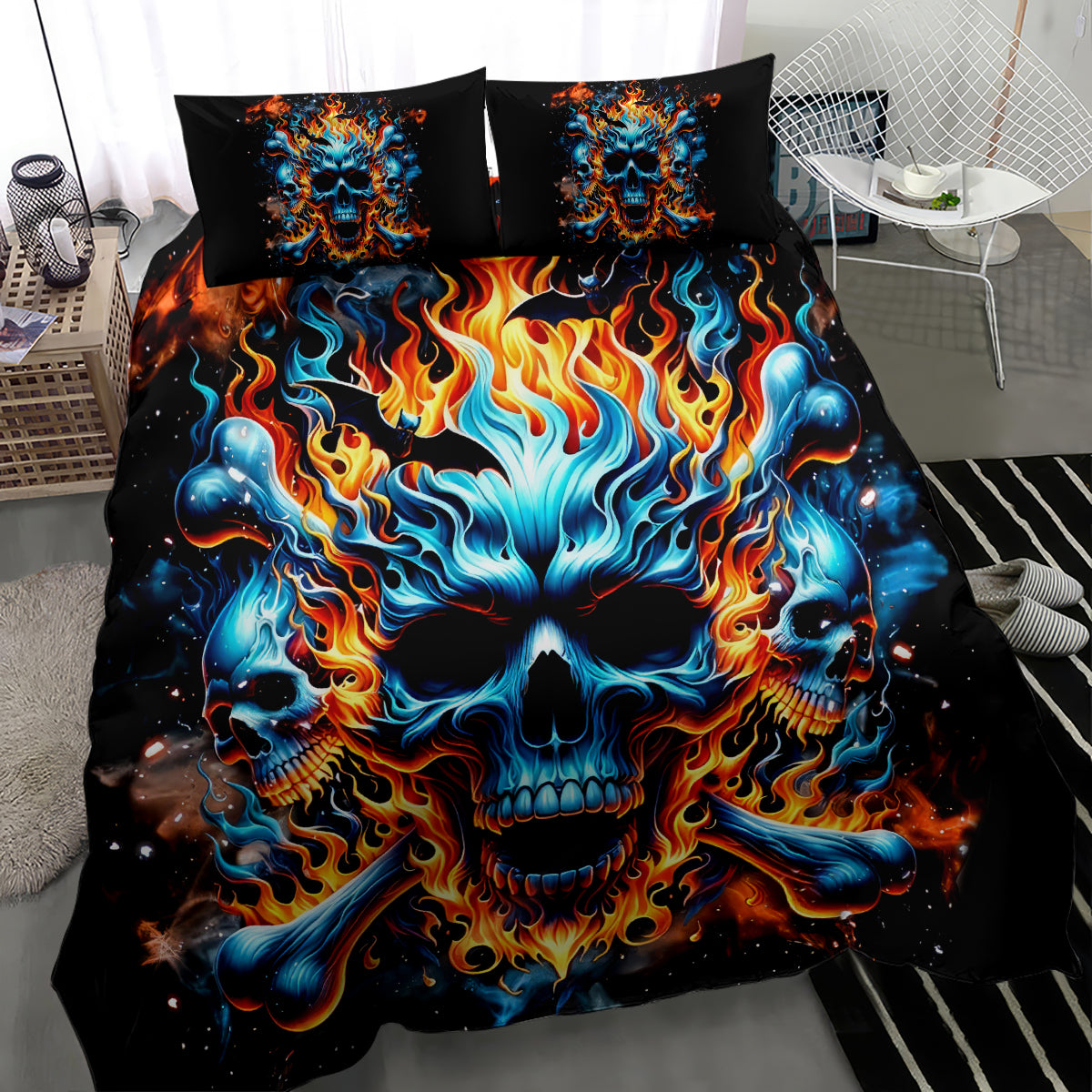 Flame Skull Bedding Set When I Was Born The Devil Said Ohh Shit Competition - Wonder Print Shop