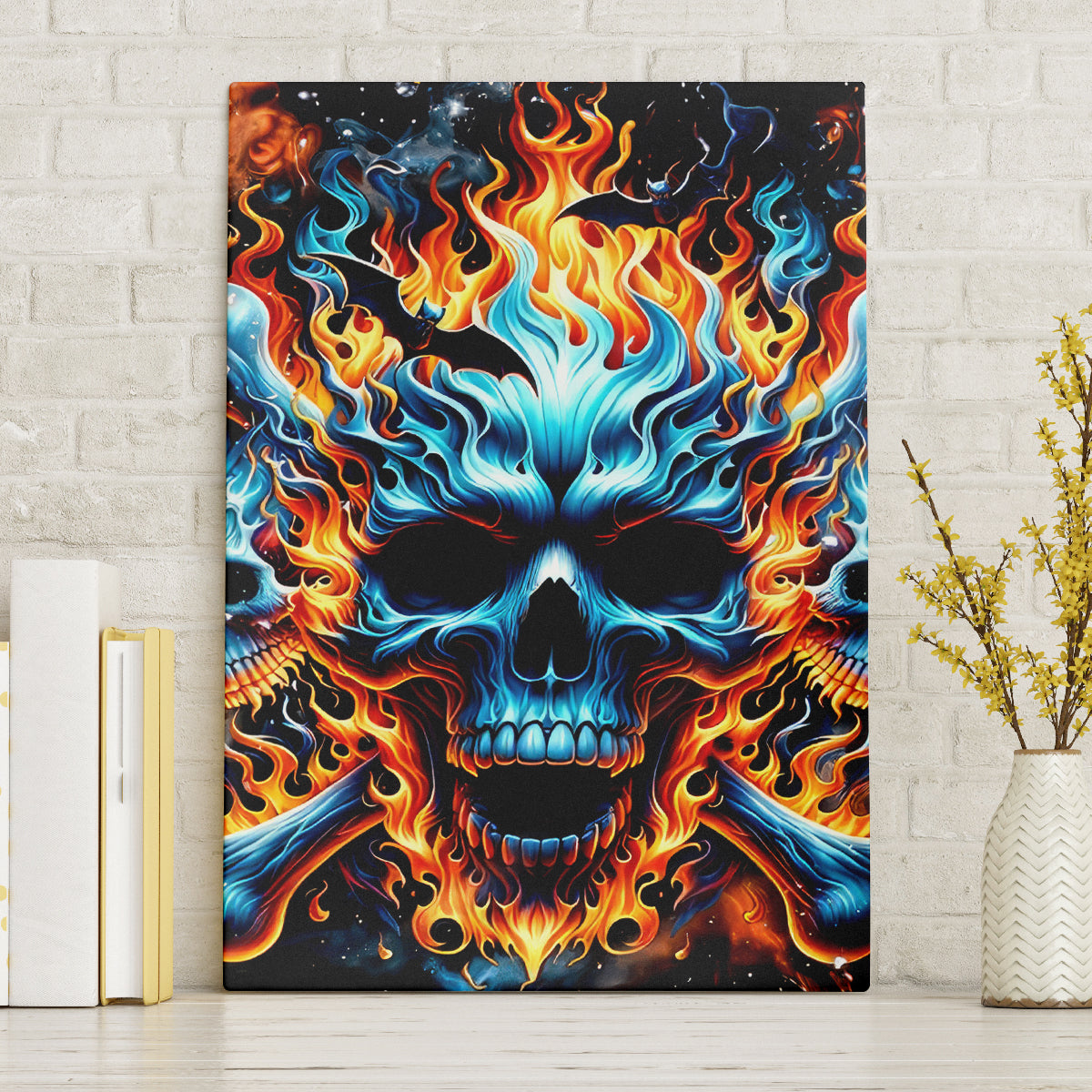 Flame Skull Canvas Wall Art When I Was Born The Devil Said Ohh Shit Competition - Wonder Print Shop