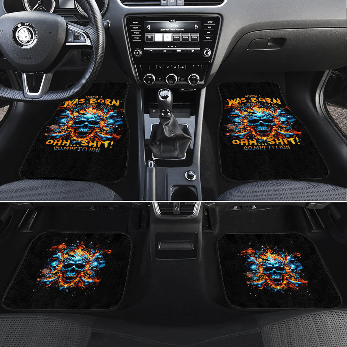 Flame Skull Car Mats When I Was Born The Devil Said Ohh Shit Competition - Wonder Print Shop
