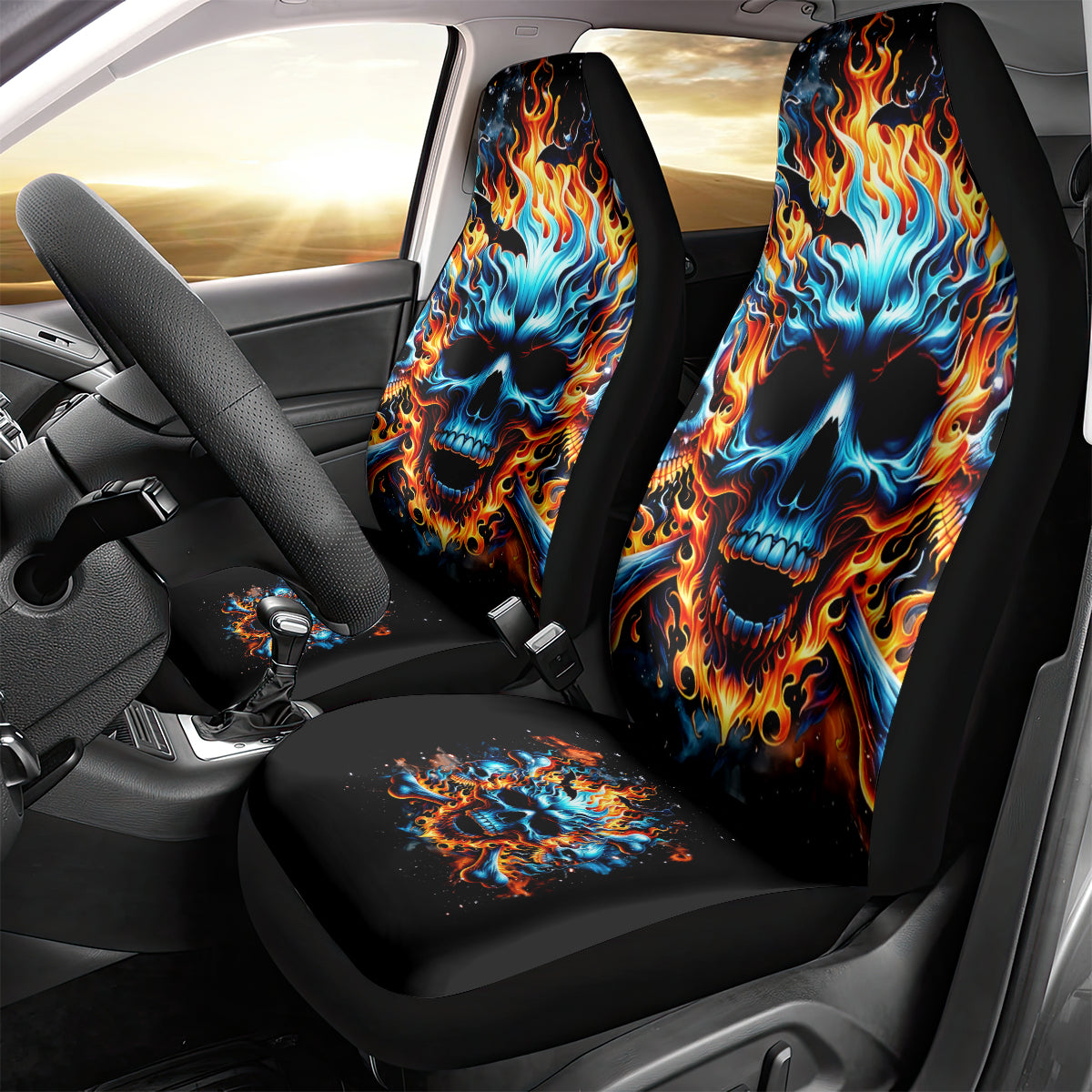 Flame Skull Car Seat Cover When I Was Born The Devil Said Ohh Shit Competition - Wonder Print Shop