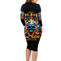 Flame Skull Family Matching Long Sleeve Bodycon Dress and Hawaiian Shirt When I Was Born The Devil Said Ohh Shit Competition - Wonder Print Shop