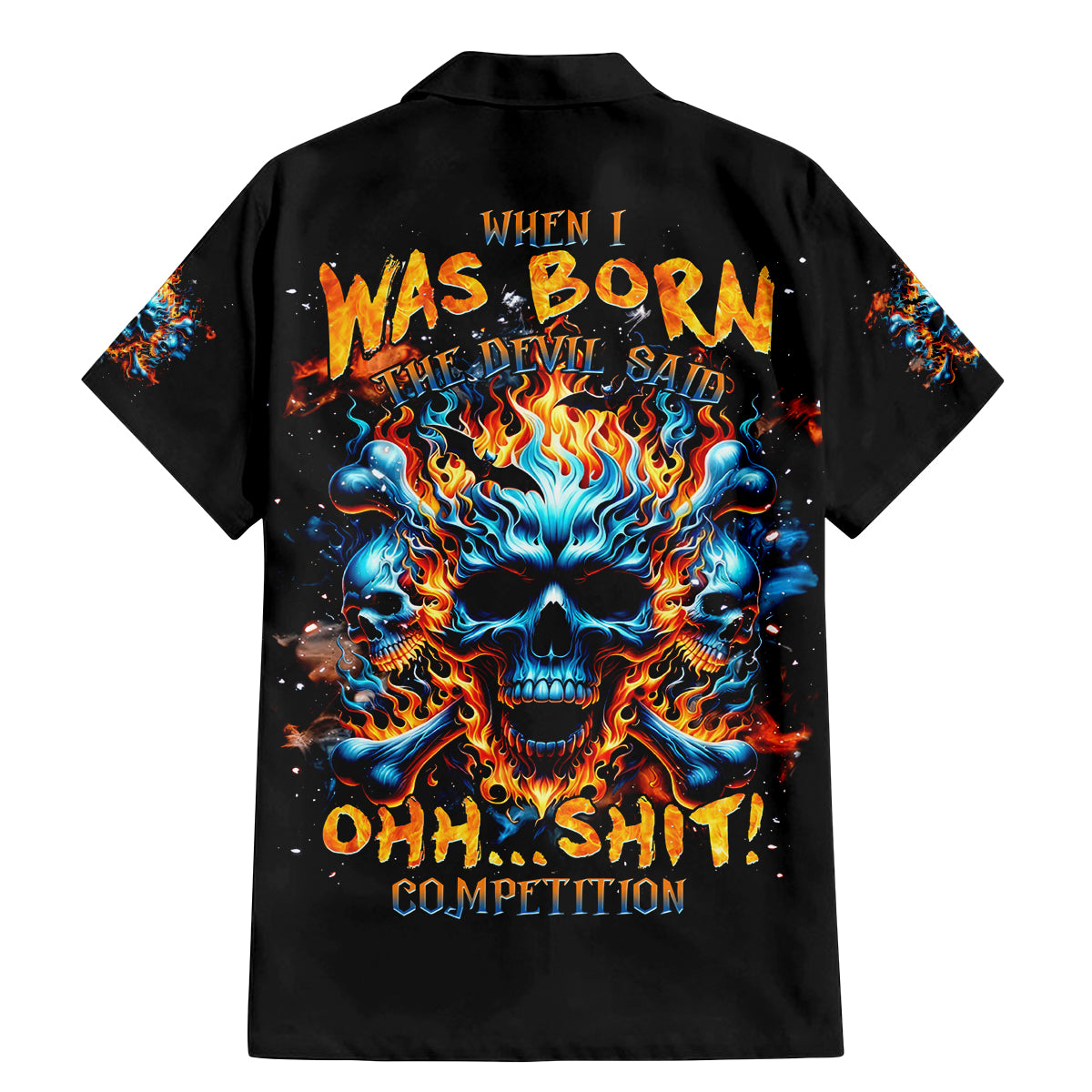 Flame Skull Family Matching Mermaid Dress and Hawaiian Shirt When I Was Born The Devil Said Ohh Shit Competition - Wonder Print Shop