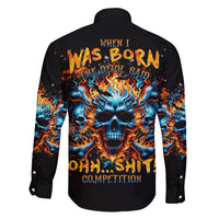 Flame Skull Family Matching Off Shoulder Long Sleeve Dress and Hawaiian Shirt When I Was Born The Devil Said Ohh Shit Competition - Wonder Print Shop
