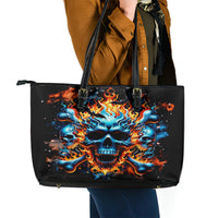 Flame Skull Leather Tote Bag When I Was Born The Devil Said Ohh Shit Competition - Wonder Print Shop