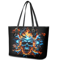 Flame Skull Leather Tote Bag When I Was Born The Devil Said Ohh Shit Competition - Wonder Print Shop