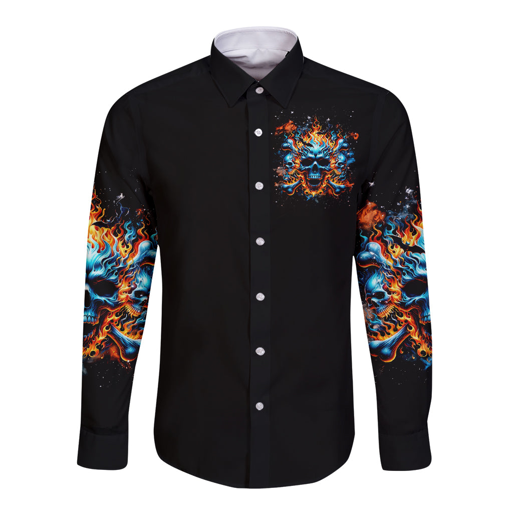 Flame Skull Long Sleeve Button Shirt When I Was Born The Devil Said Ohh Shit Competition - Wonder Print Shop