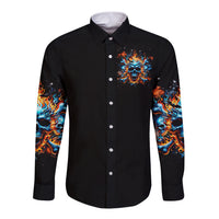 Flame Skull Long Sleeve Button Shirt When I Was Born The Devil Said Ohh Shit Competition - Wonder Print Shop