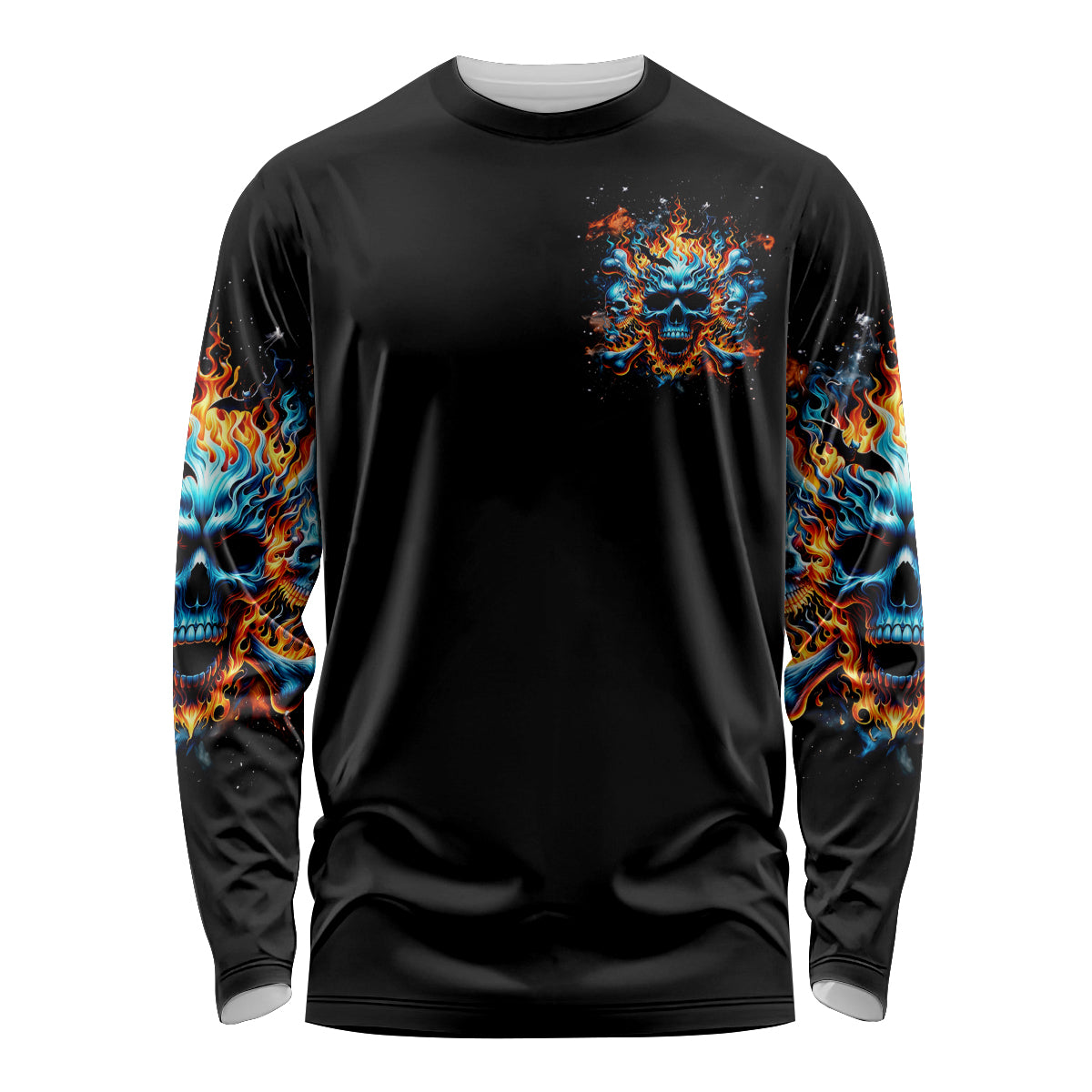 Flame Skull Long Sleeve Shirt When I Was Born The Devil Said Ohh Shit Competition - Wonder Print Shop