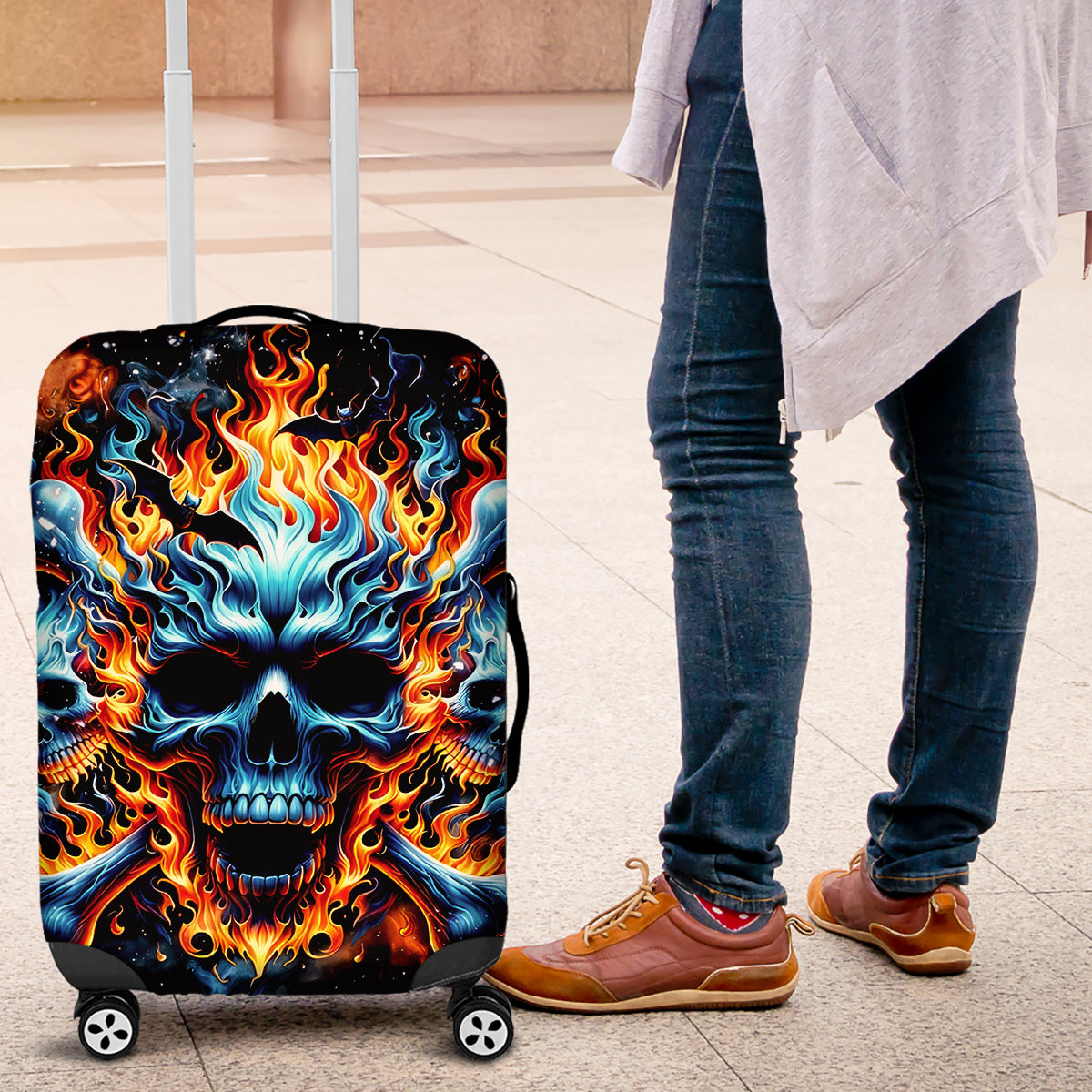Flame Skull Luggage Cover When I Was Born The Devil Said Ohh Shit Competition - Wonder Print Shop