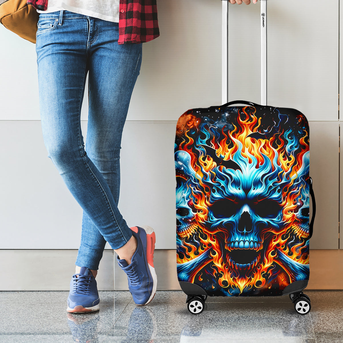Flame Skull Luggage Cover When I Was Born The Devil Said Ohh Shit Competition - Wonder Print Shop