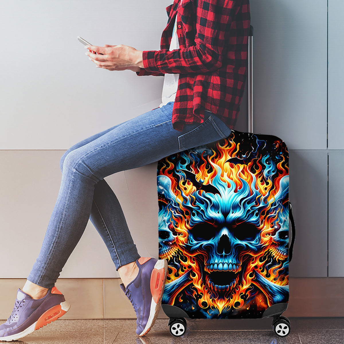 Flame Skull Luggage Cover When I Was Born The Devil Said Ohh Shit Competition - Wonder Print Shop