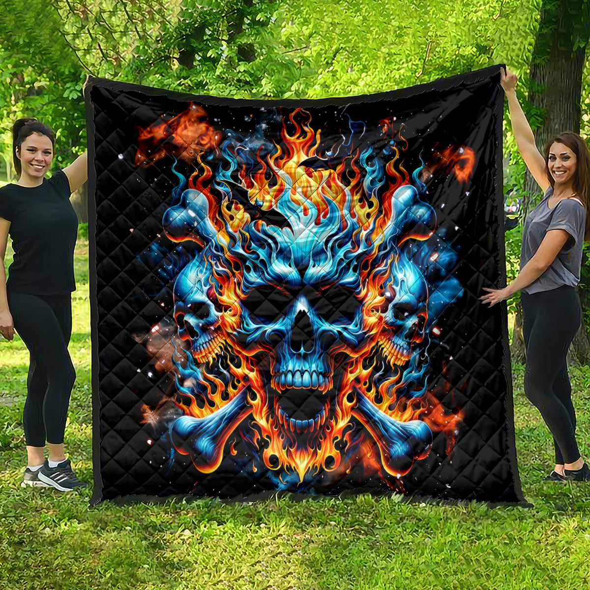 Flame Skull Quilt When I Was Born The Devil Said Ohh Shit Competition - Wonder Print Shop