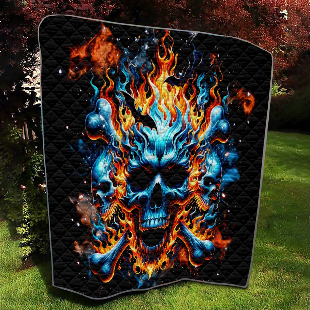 Flame Skull Quilt When I Was Born The Devil Said Ohh Shit Competition - Wonder Print Shop