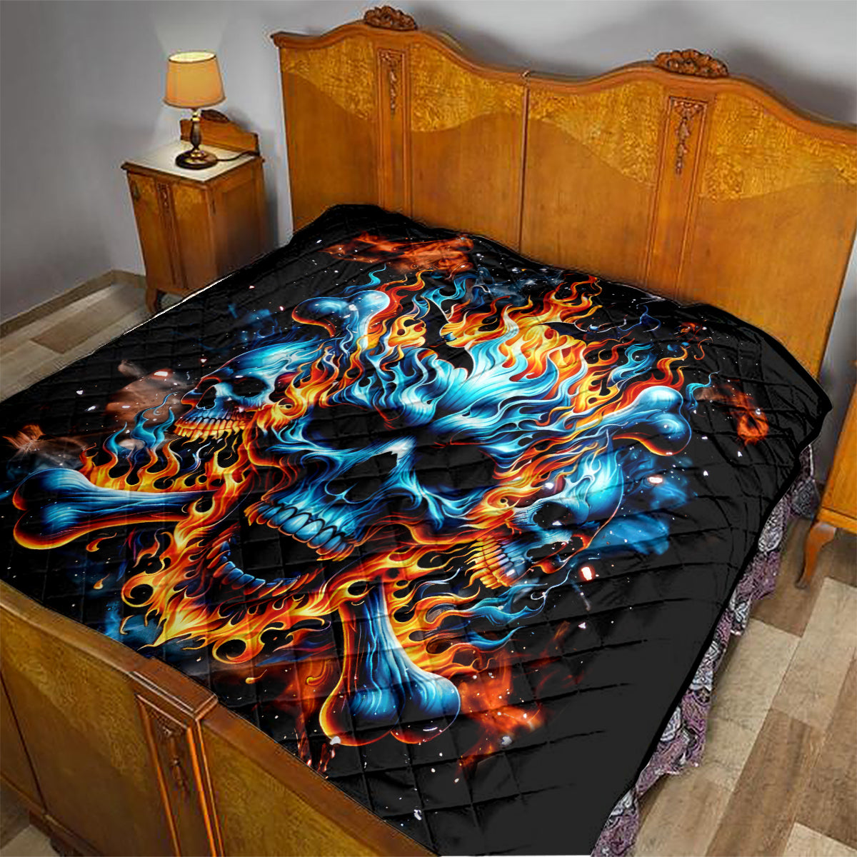 Flame Skull Quilt When I Was Born The Devil Said Ohh Shit Competition - Wonder Print Shop