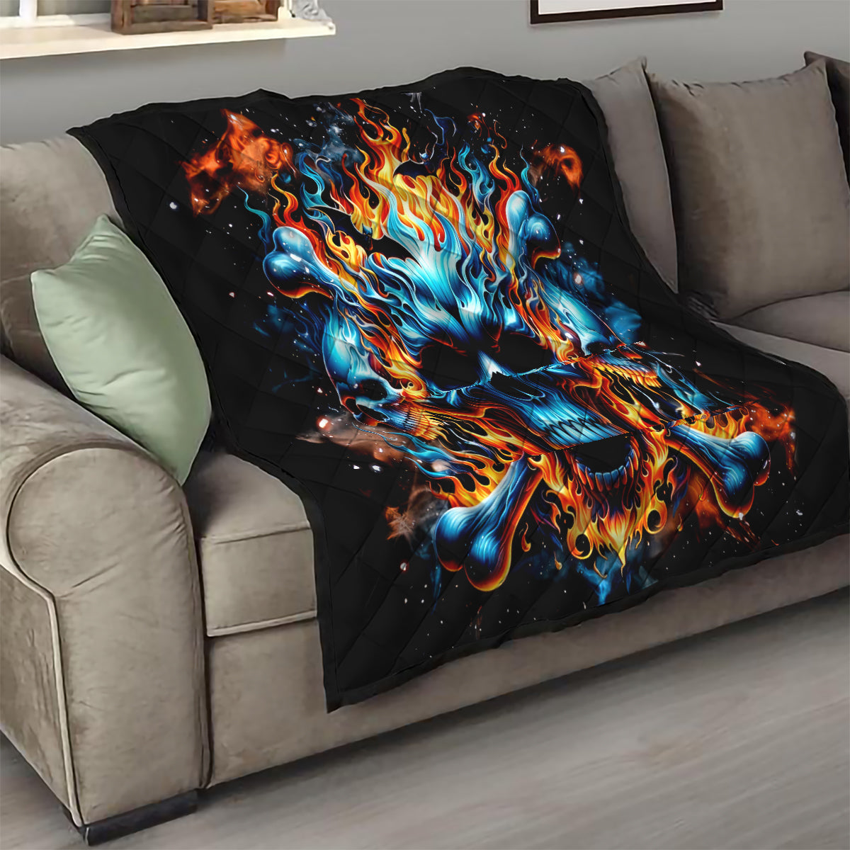 Flame Skull Quilt When I Was Born The Devil Said Ohh Shit Competition - Wonder Print Shop