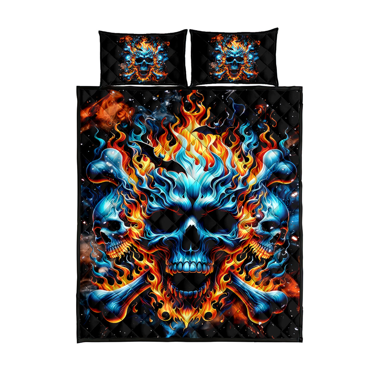 Flame Skull Quilt Bed Set When I Was Born The Devil Said Ohh Shit Competition - Wonder Print Shop