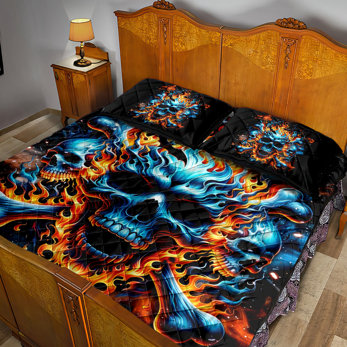 Flame Skull Quilt Bed Set When I Was Born The Devil Said Ohh Shit Competition - Wonder Print Shop