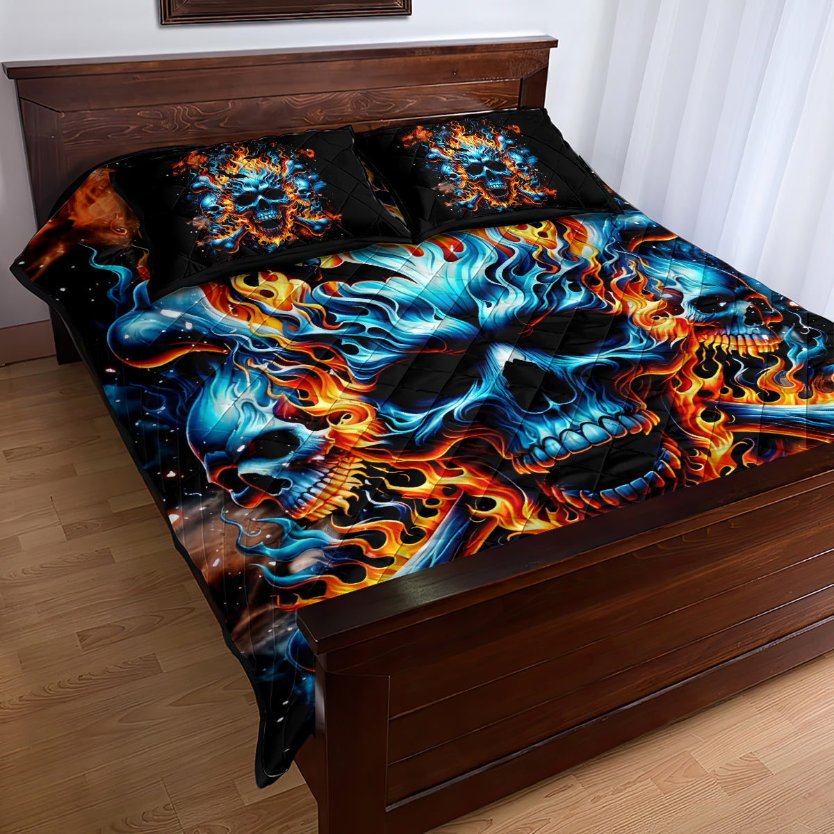 Flame Skull Quilt Bed Set When I Was Born The Devil Said Ohh Shit Competition - Wonder Print Shop