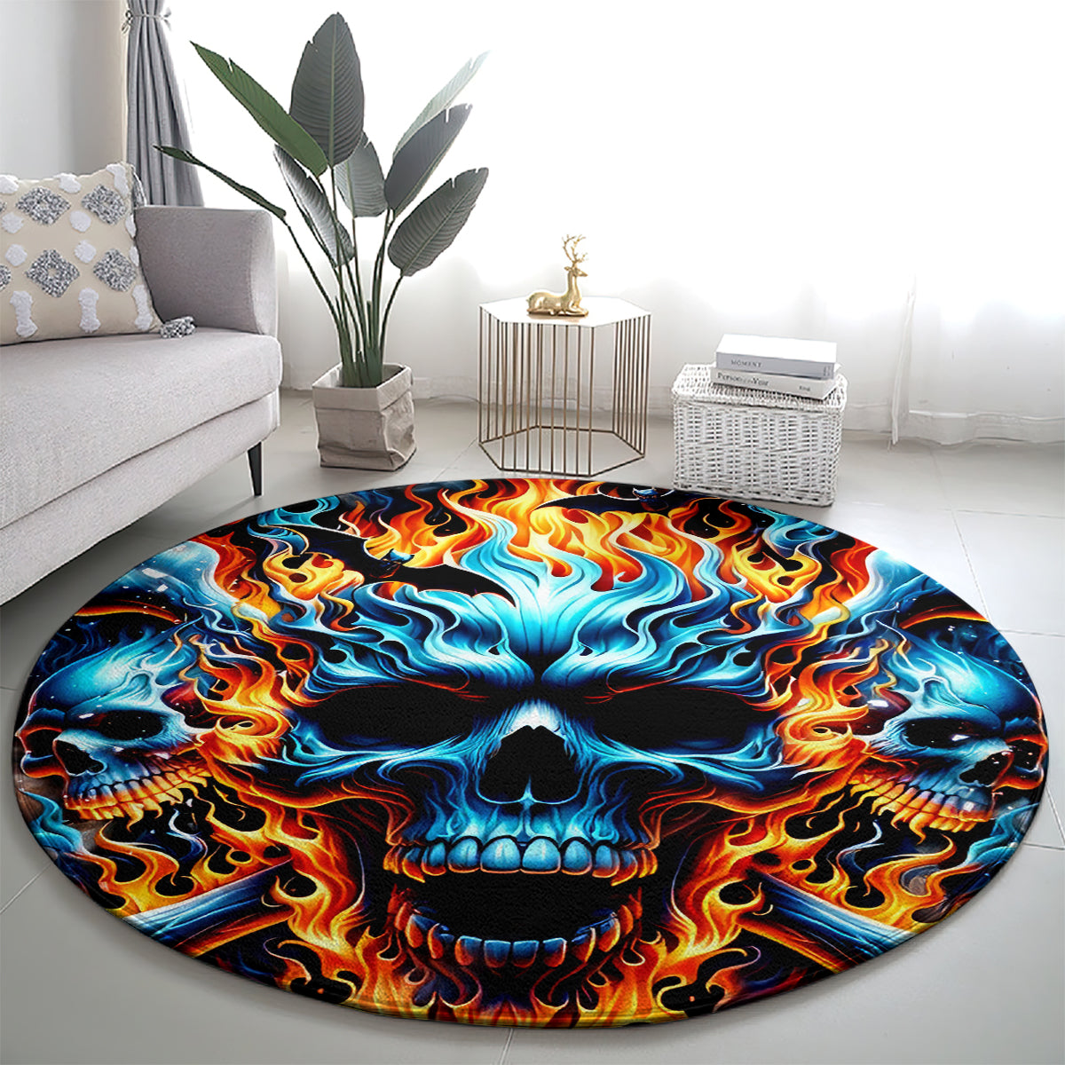 Flame Skull Round Carpet When I Was Born The Devil Said Ohh Shit Competition