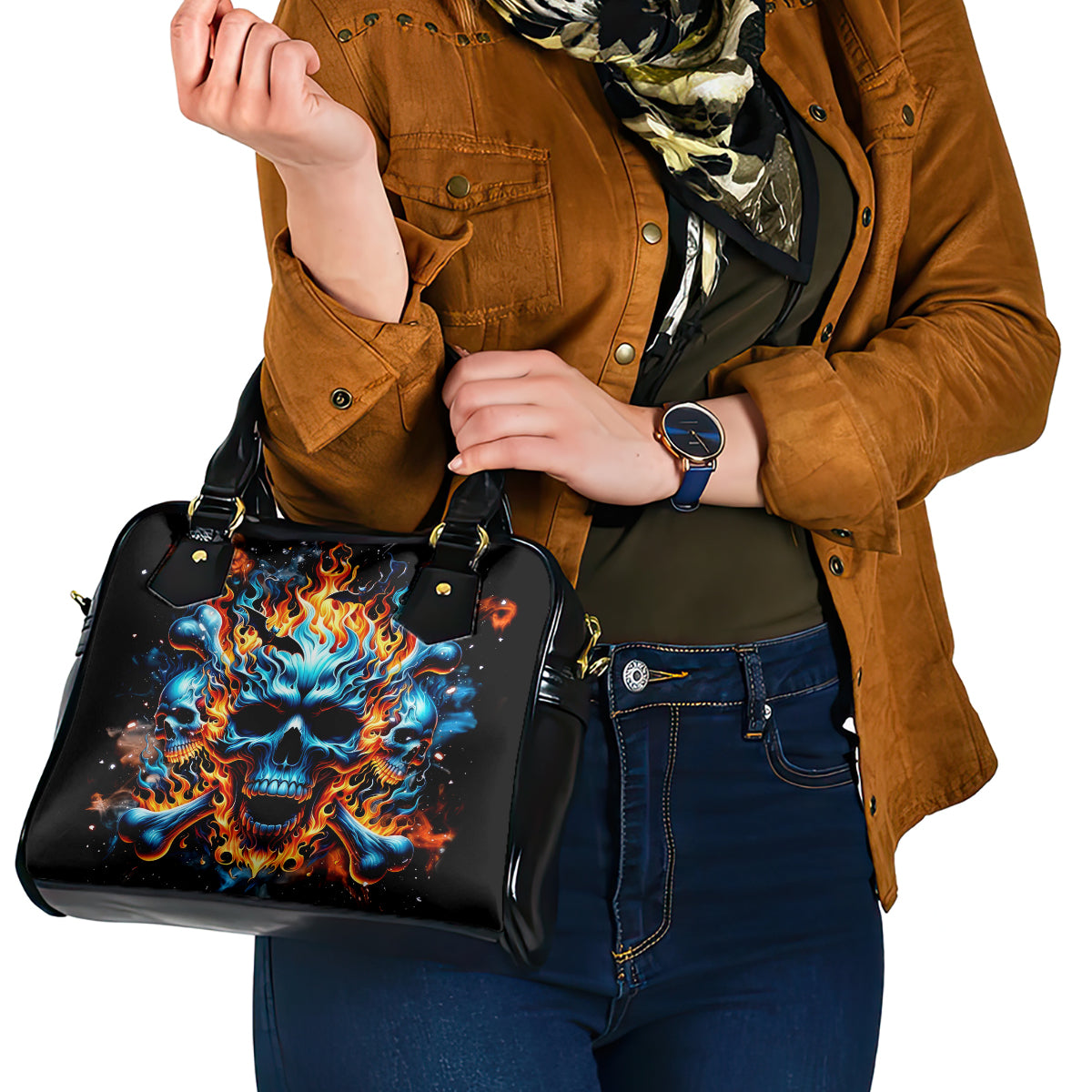 Flame Skull Shoulder Handbag When I Was Born The Devil Said Ohh Shit Competition