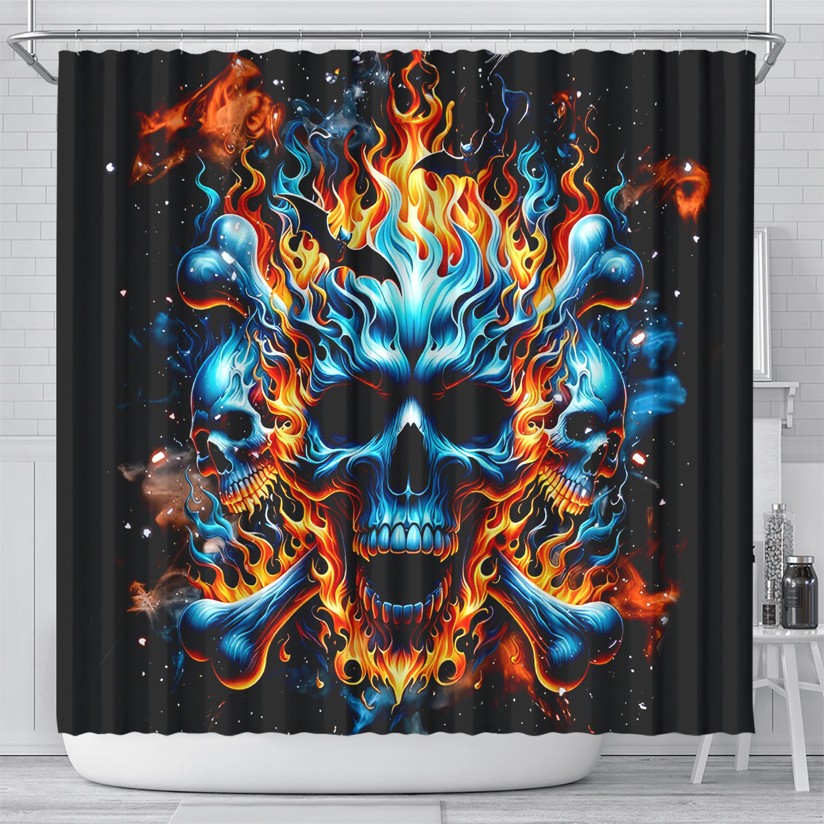 Flame Skull Shower Curtain When I Was Born The Devil Said Ohh Shit Competition