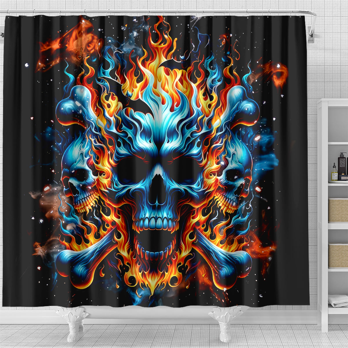 Flame Skull Shower Curtain When I Was Born The Devil Said Ohh Shit Competition