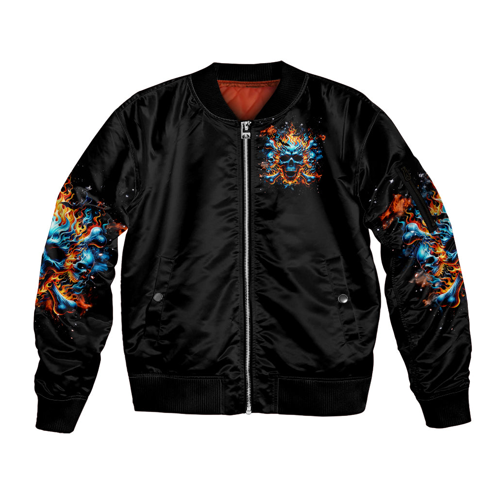 Flame Skull Sleeve Zip Bomber Jacket When I Was Born The Devil Said Ohh Shit Competition - Wonder Print Shop