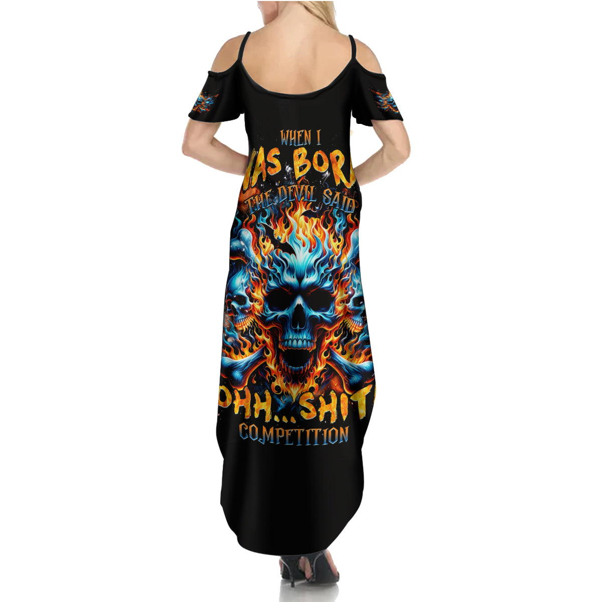 Flame Skull Summer Maxi Dress When I Was Born The Devil Said Ohh Shit Competition - Wonder Print Shop
