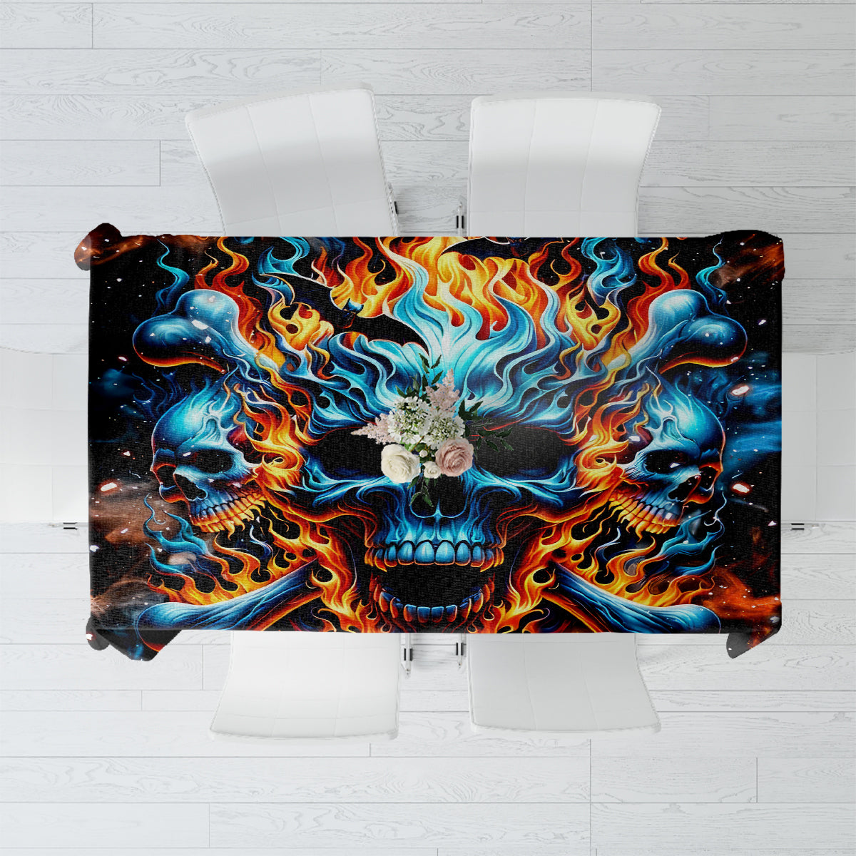 Flame Skull Tablecloth When I Was Born The Devil Said Ohh Shit Competition - Wonder Print Shop