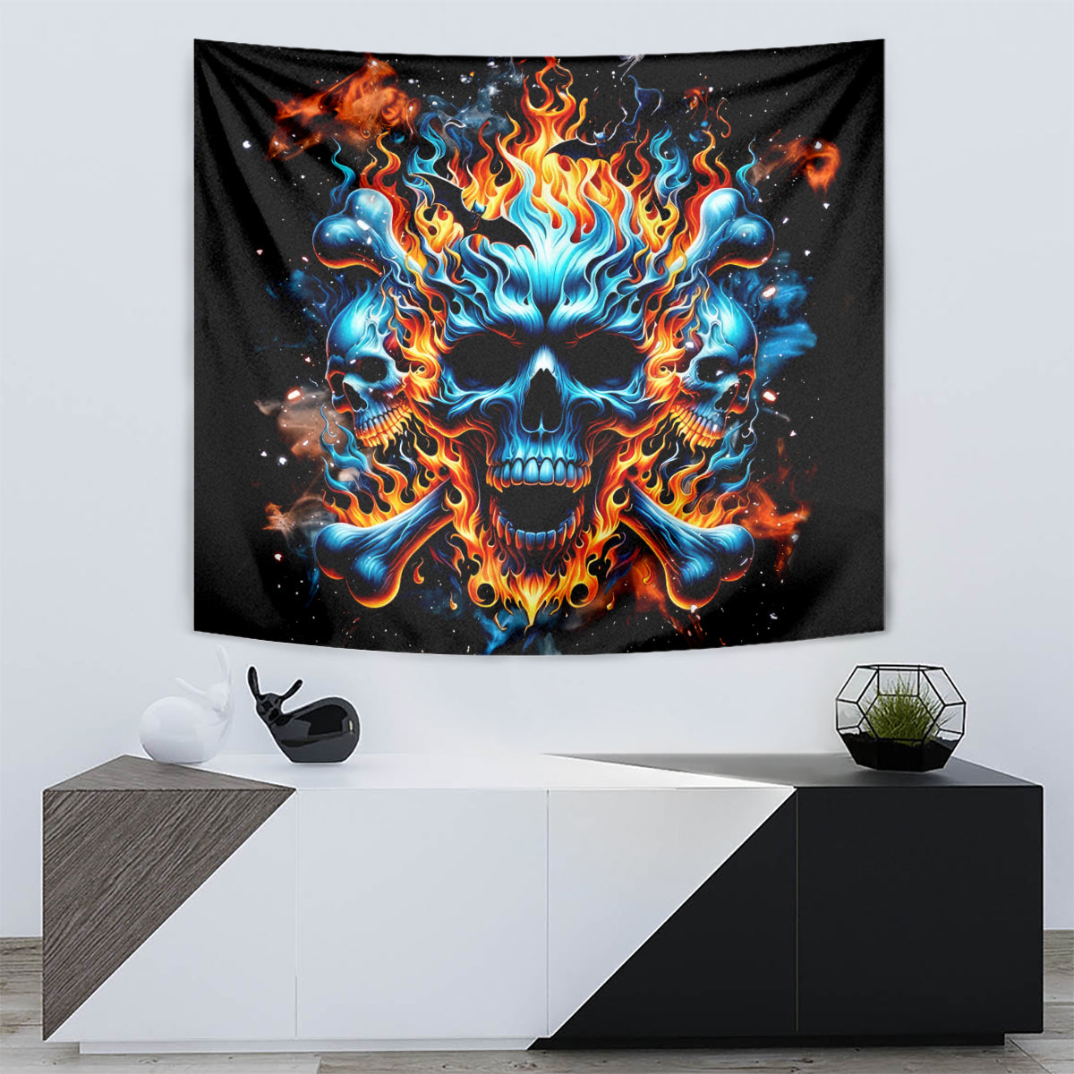 Flame Skull Tapestry When I Was Born The Devil Said Ohh Shit Competition - Wonder Print Shop