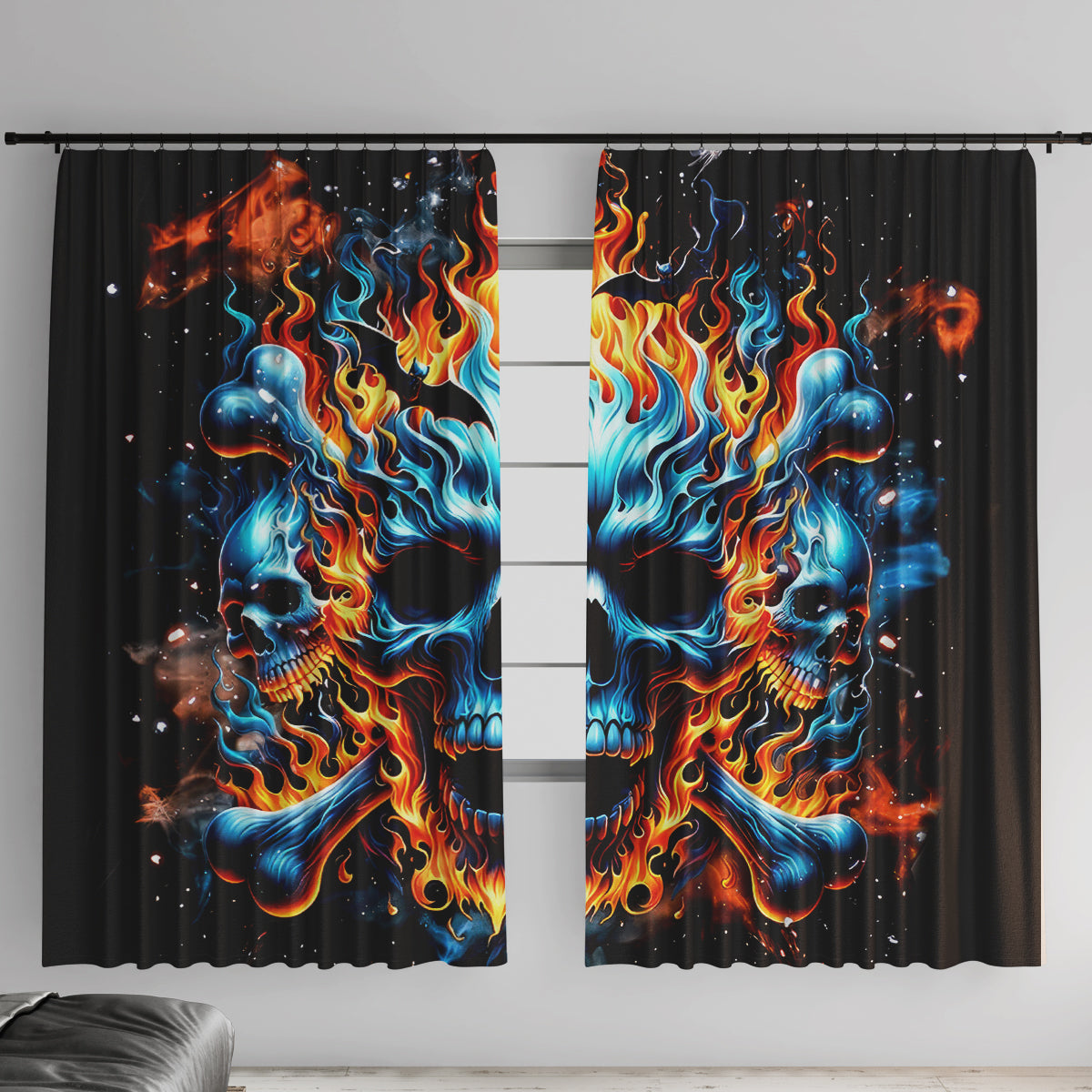 Flame Skull Window Curtain When I Was Born The Devil Said Ohh Shit Competition - Wonder Print Shop