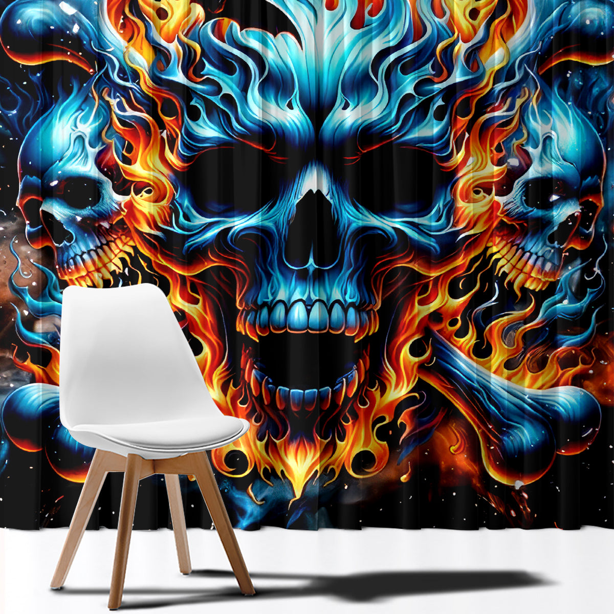 Flame Skull Window Curtain When I Was Born The Devil Said Ohh Shit Competition - Wonder Print Shop
