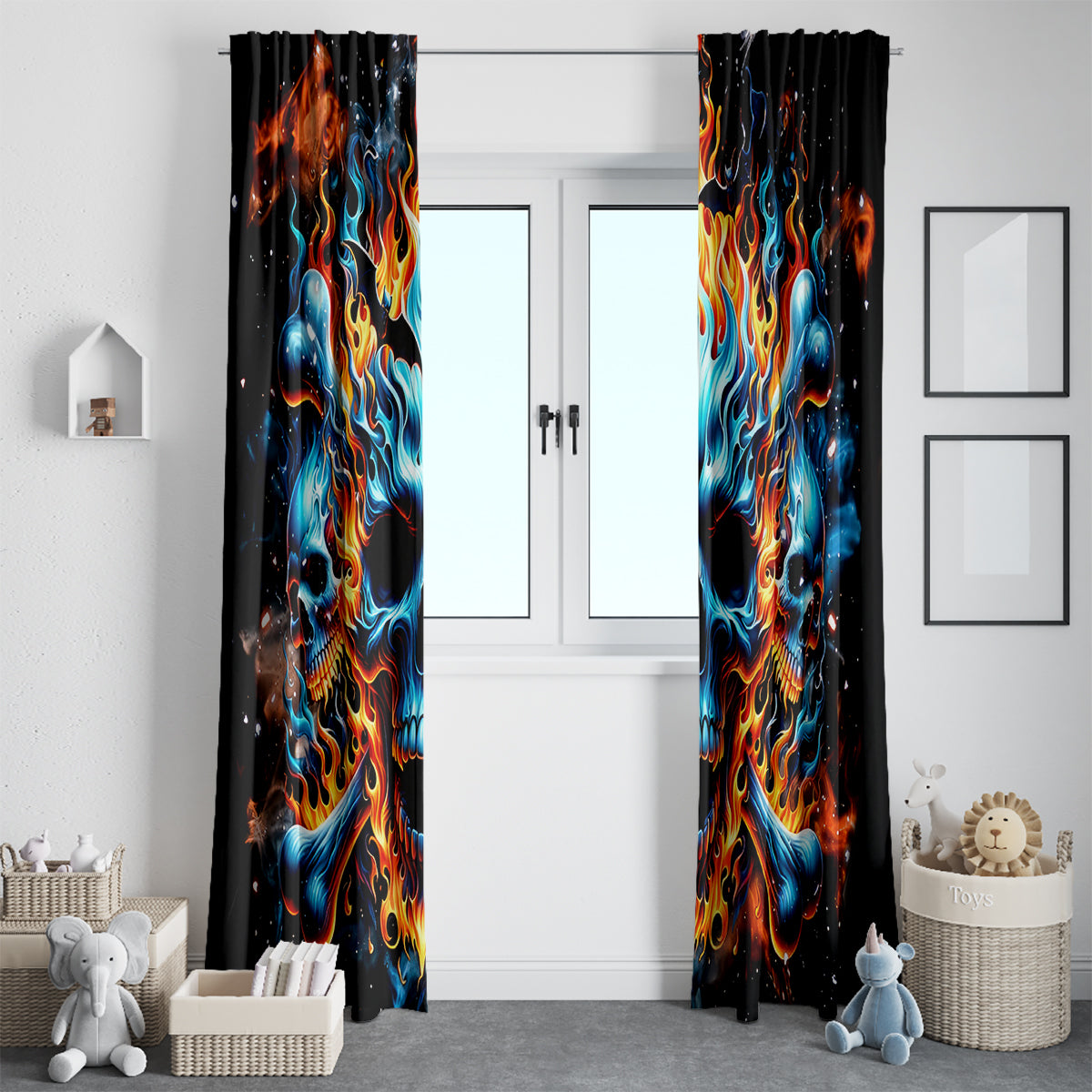 Flame Skull Window Curtain When I Was Born The Devil Said Ohh Shit Competition - Wonder Print Shop
