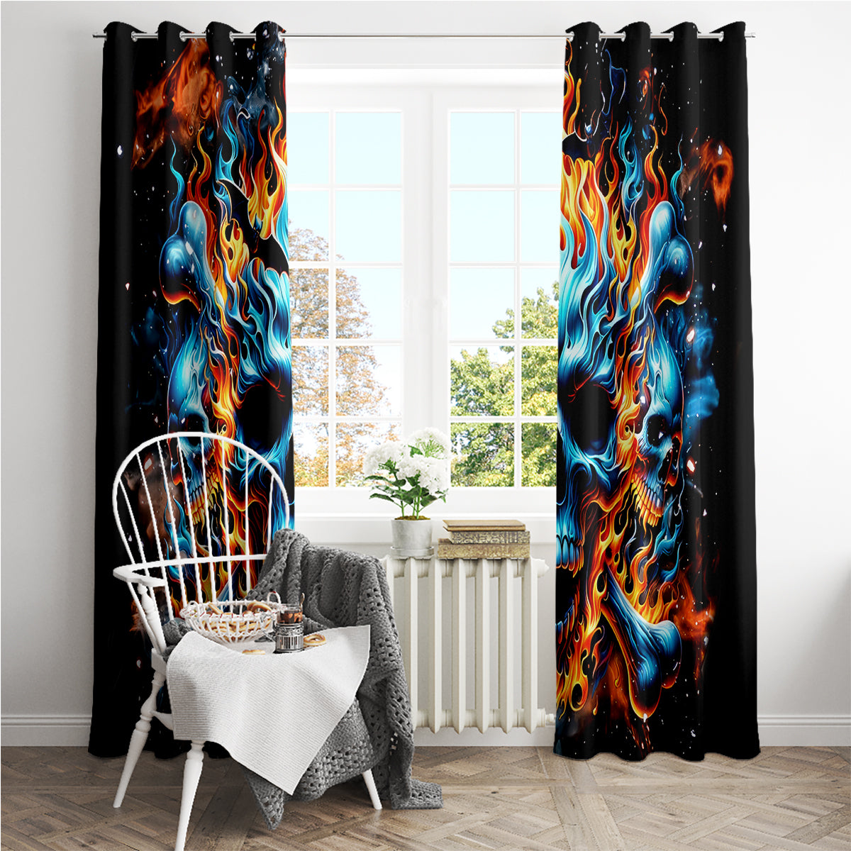 Flame Skull Window Curtain When I Was Born The Devil Said Ohh Shit Competition - Wonder Print Shop