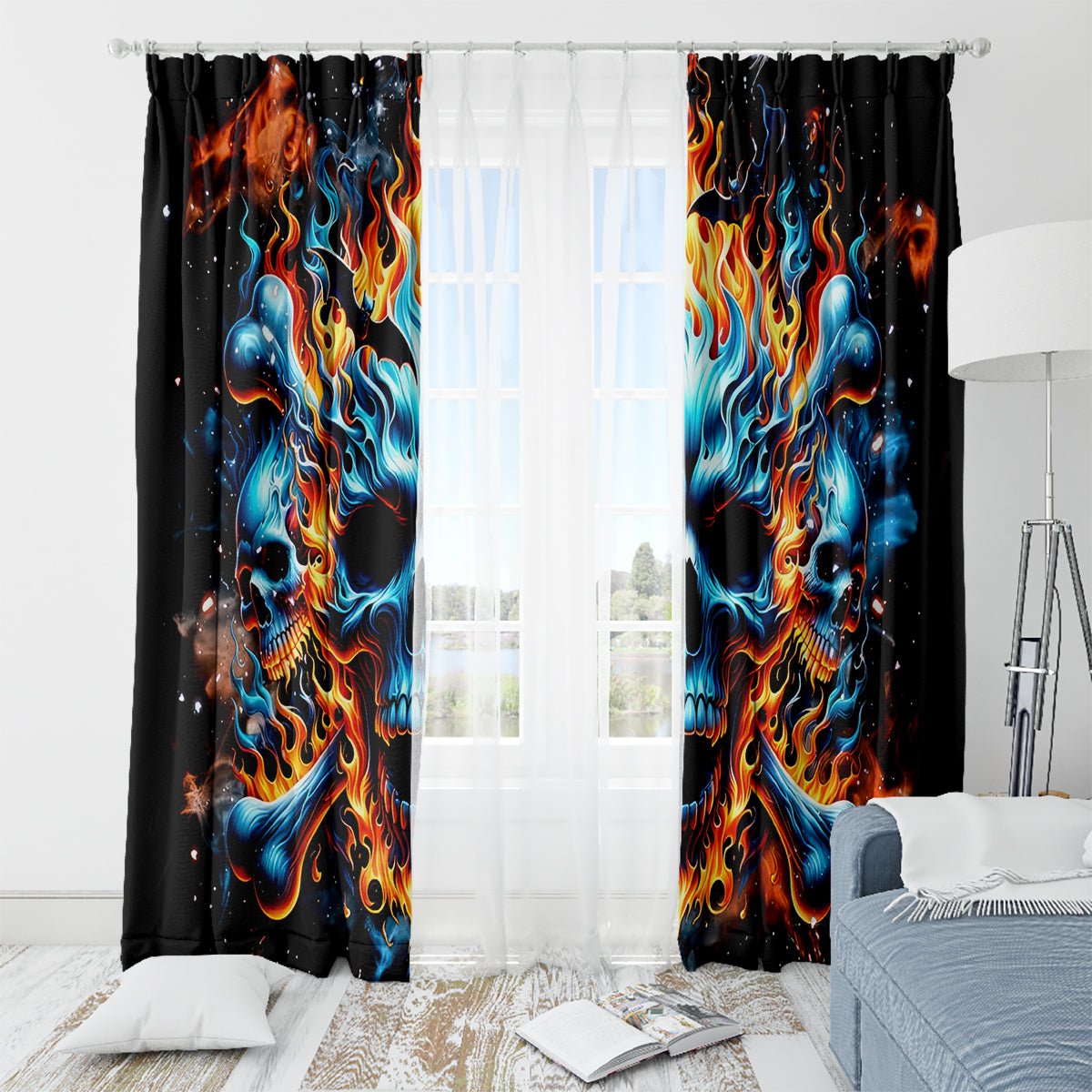 Flame Skull Window Curtain When I Was Born The Devil Said Ohh Shit Competition - Wonder Print Shop