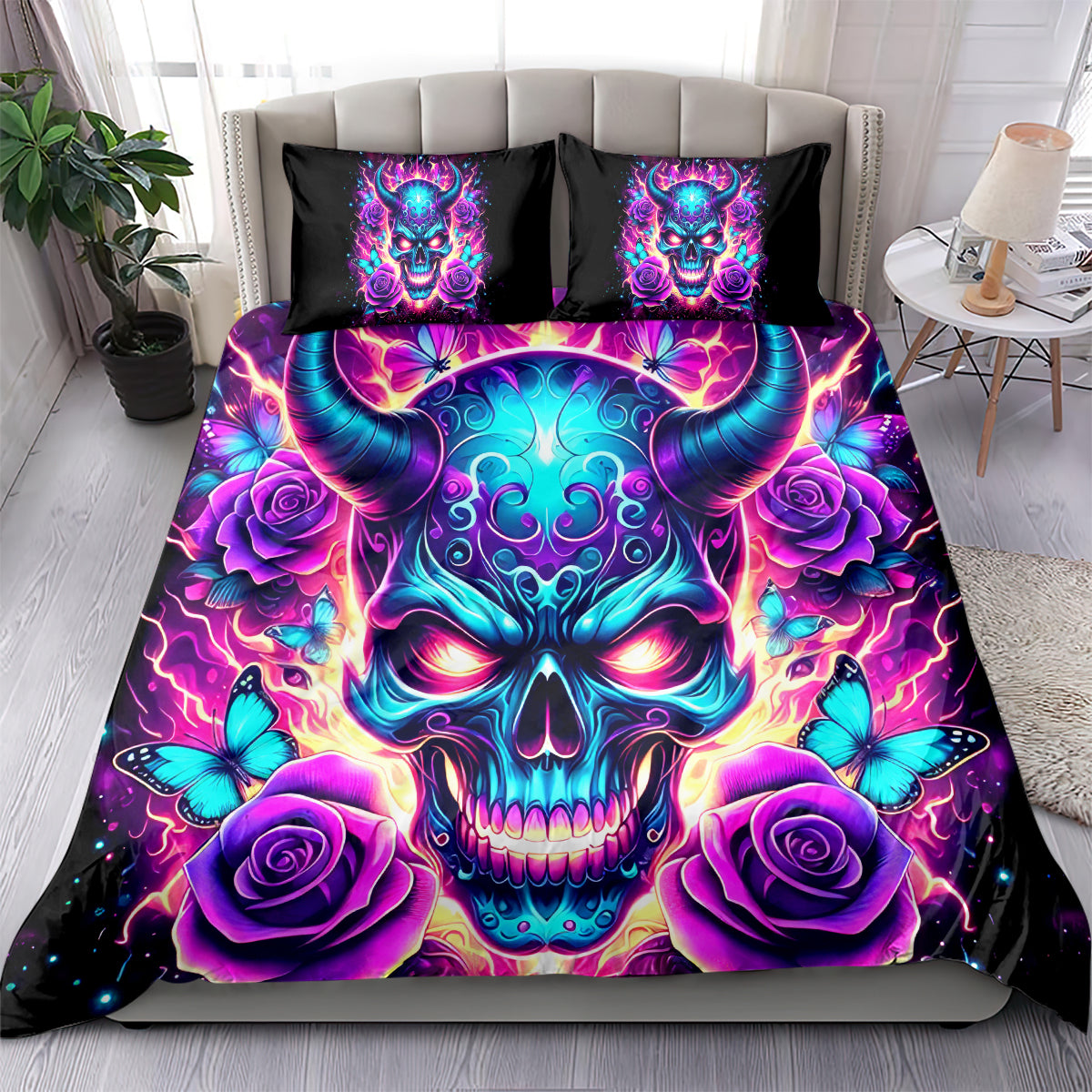 Thunder Skull Bedding Set Love Me Like My Demons Do - Wonder Print Shop