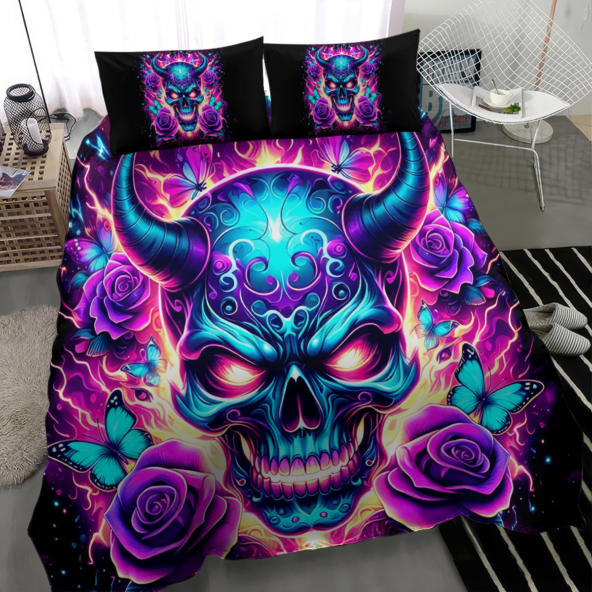 Thunder Skull Bedding Set Love Me Like My Demons Do - Wonder Print Shop