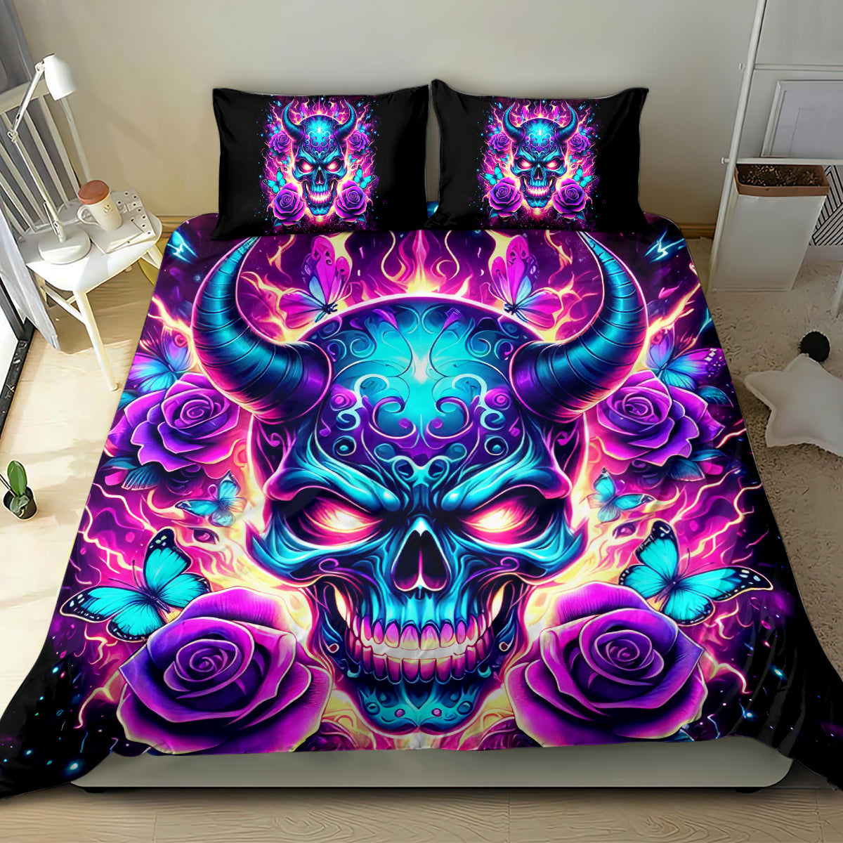 Thunder Skull Bedding Set Love Me Like My Demons Do - Wonder Print Shop
