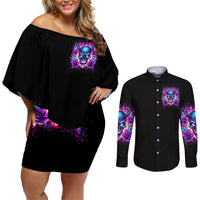 Thunder Skull Couples Matching Off Shoulder Short Dress and Long Sleeve Button Shirt Love Me Like My Demons Do - Wonder Print Shop